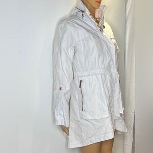 Equipment General Technique Sz L White 3/4 White Nylon Hidden Hood Rain Jacket